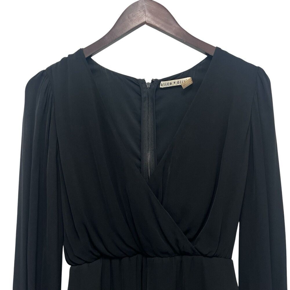 Alice + Olivia Sinclair Romper Surplice V-neck Long Sleeve Zip Black Women’s 0 - Picture 7 of 13